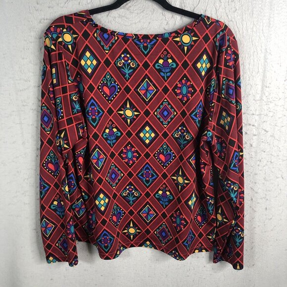 Bob Mackie Top Womens L Colorful Art To Wear Slinky Travel Knit Mod Groovy - Picture 3 of 16